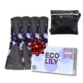 Eco Lily® Reusable Sanitary Pads - Sanitary Towels - Period Pads Leakproof Odour-Absorbing Charcoal Bamboo Pads (4 Pk Extra Heavy Flow)