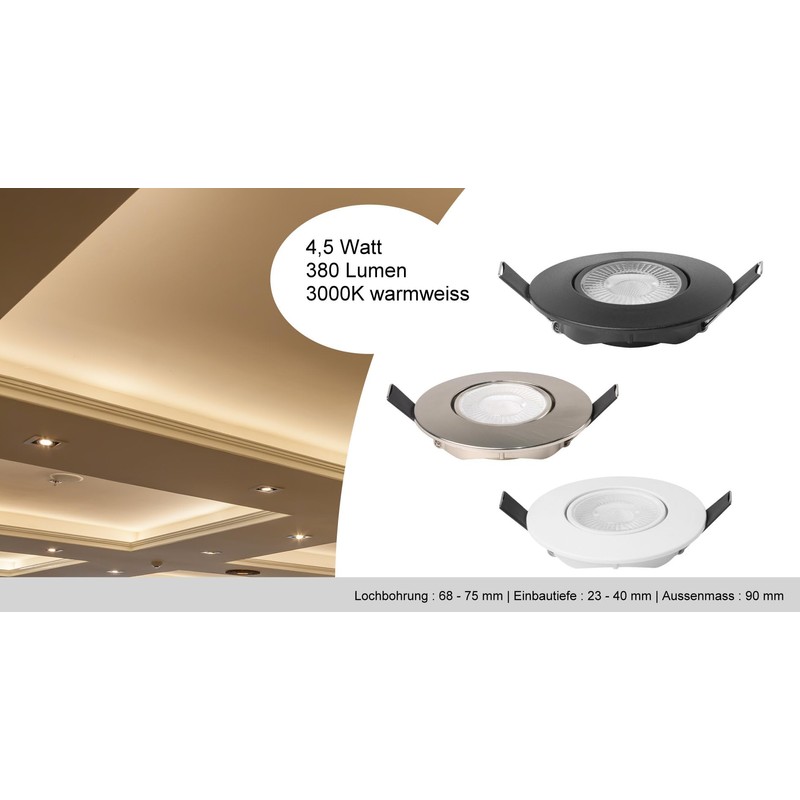 LICHT DISCOUNT LED Recessed Spotlight Black Swivelling 230 V 4.5