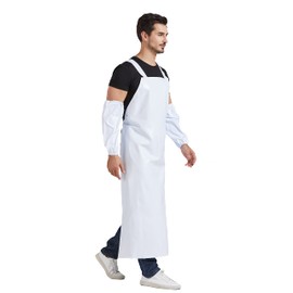 Nanxson Unisex Waterproof Rubber Aprons Work Apron Meat Apron Butcher Apron for Industrial, Butcher, Cleaning, White+Sleeve Protector