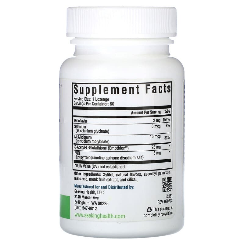 Seeking Health Optimal S-Acetyl Glutathione 25mg Selenium PQQ Containing Skin