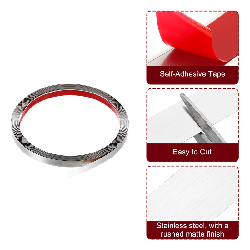 uxcell Silver Metalized Brushed Finish Molding Trim, Peel and Stick
