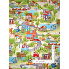 Henry Glass & Co. Travel Diner Market Gas Shops Scenic Cotton Fabric HG&Co Road Trip By The Yard