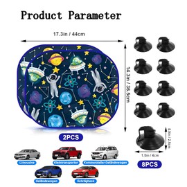 WTZWYFWJ Auto Sonnenschutz Baby mit UV Schutz, 2 Pack Sonnenblende Kinder mit 8 Saugnapf, Sonnenschutz Auto Baby, Universal Auto Sonnenblende Seitenfenster, für Kinder mit süßen Motiven(Raumfahrt)