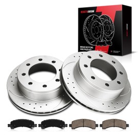 Torchbeam 55055+D974 Rear Drilled and Slotted Brake Rotor and Ceramic Brake Pad Set Kit for Express 3500, Express 2500, Savana 3500, Savana 2500, Brake Kits,Brake Pads and Rotors Kit, 6pcs