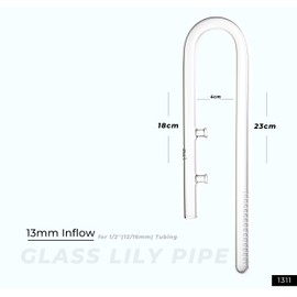 FJARDE Aquarium Glass Lily Pipe for Fish Tank Canister Filter, Unique Outflow Surface Skimmer, Protects Fish and Shrimp. Ideal for Rimless Aquariums,1/2'' (12/16mm) Tubing,13mm Inflow Item No.1311