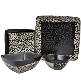 Elama Stoneware Dinnerware Collection, 16 Piece, Tan, Black