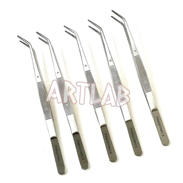 ArtLab-New Dental College Cotton Plier Tweezer Dressing plier angled 6"
