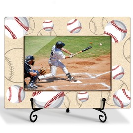 Zgogy Baseball Wooden Picture Frame With Iron Stand, Photo Gifts For Team Player Coach Athletes, Sport Gifts For Birthday Keepsake Retirement, Insert 4 * 6 Picture Horizontal -39