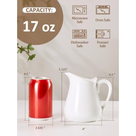 Yedio 17 oz Porcelain Milk Creamer Pitcher with Handle, White Creamer, Microwave & Freezer Safe