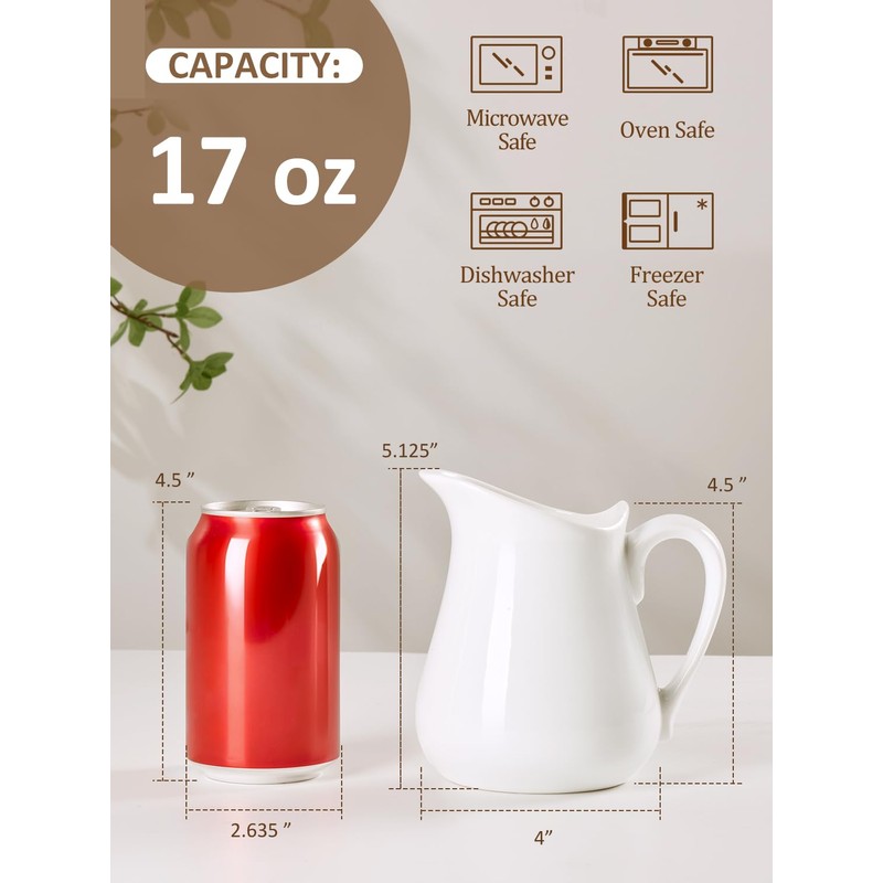 Yedio 17 oz Porcelain Milk Creamer Pitcher with Handle, White