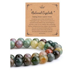 CrystalTears 8mm Crystal Beads for Jewellery Making 96pcs Indian Agate Round Healing Stone Beads Loose Gemstone Beads for Bracelet Making Crafting DIY Necklace Earrings Gifts for Women Girls