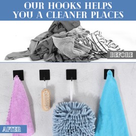 Blulu 70 Pcs Black Adhesive Towel Hooks Bulk Stainless Steel Sticky Hooks Waterproof No Drilling Bathroom Hooks Shower Robe Hook Heavy Duty Wall Hooks for Hanging Clothes Bathroom Kitchen Bedroom