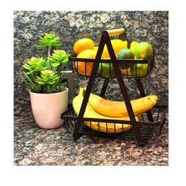 THE NIFTY NOOK Farmhouse 2-Tier Metal Fruit Storage Basket Organizer Display Stand For Home Decoration (Black)
