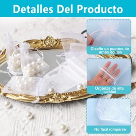 100pzs Bolsas de Organza 7×9cm, Bolsas de Regalo de Malla Blanca con Cordón, Bolsitas de Recuerdo para Dulces y Joyas – Ideal para San Valentín, Boda, Cumpleaños, Navidad y Día de la Madre