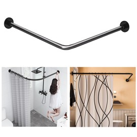 L-Shaped Corner Shower Curtain Rod, 「Black 24"-53" x 24"-53"」 Adjustable, Unsagging, Drill-free Install,304 Stainless steel 90°Curved Rod, Max Size 24"-37" x 55.1 "-69" with 12 Hooks