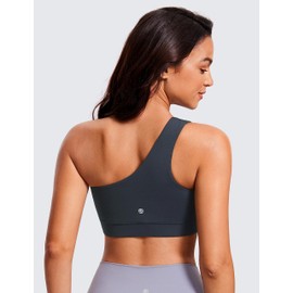 CRZ YOGA Butterluxe Womens One Shoulder Sports Bra - Sleeveless One Strap Low Impact Asymmetrical Workout Yoga Bra True Navy Medium