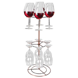 wutfuooo Black Metal Countertop Wine Glass Holder with Scrollwork Design, Freestanding Tabletop Stemware Storage Rack with 12 Hooks