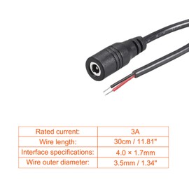 Rebower DC Power Cable - 4.0x1.7mm/3A/Black - 2 Pack - CCTV DVR LED Strip Light