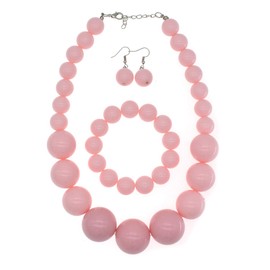 CIOOU Large Big Faux Pearl Necklace for Women Chunky Pearl Necklace and Earrings set 1920s Costume Jewelry set Prom party Wedding (pink)