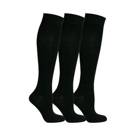 The Fancy Dress® 3 Pairs Back to School Girls Plain Knee High Socks - Kids Cotton Rich Socks in Solid Colors - Long Length Uniform Stockings for Childrens (Black, 7-10 Years)