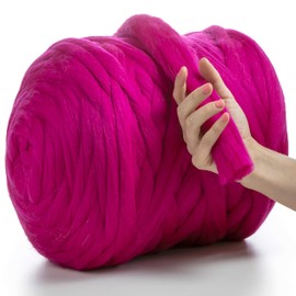MeriWoolArt® 100% XXL Merino Wool Yarn, 4 - 5 cm Thick Wool Yarn, Felting Wool Dry Felting, Wet Felting, DIY Wool Yarn Blanket, Baby Wool, Arm Knitting Blanket Yarn, Dark Pink, 25 g