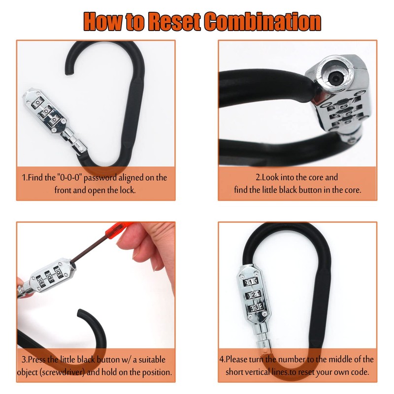Combination Carabiner Clips,V-Resourcing Resettable 3 Dial Digit Combination Lock Carabiner
