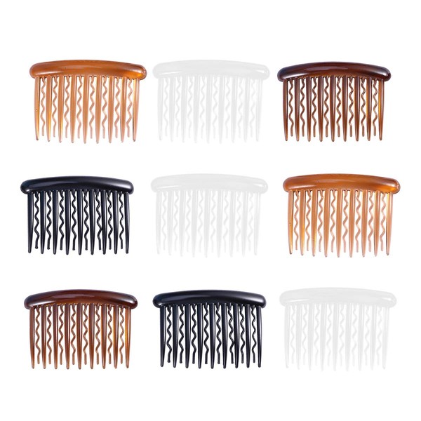 Lurrose 24 Pieces Plastic Hair Side Combs 17 Teeth Wave Teeth Hair Combs Hair Clip Bridal Wedding Comb for Fine Hair (Black, Dark Coffee, Light Coffee and Transparent White)