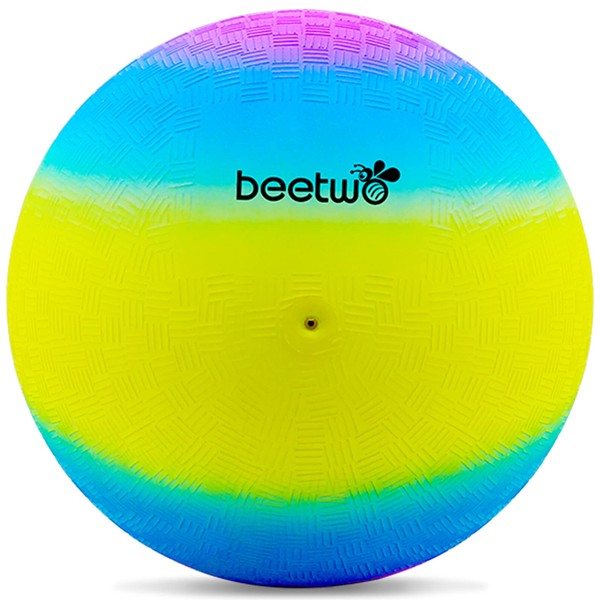 Beetwo Bouncy Kickball, PVC Children's Play Ball, Multicoloured Rainbow Ball, Children's Football Softball, Kids Ball for Indoor and Outdoor 8.5 Inch - Blue and Yellow