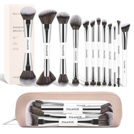 MAANGE 12PCS Brochas para Maquillaje de Doble Punta Profesional Premium, Juego de Brochas de Maquillaje con Bolsa de Cosméticos y Caja de Regalo para 