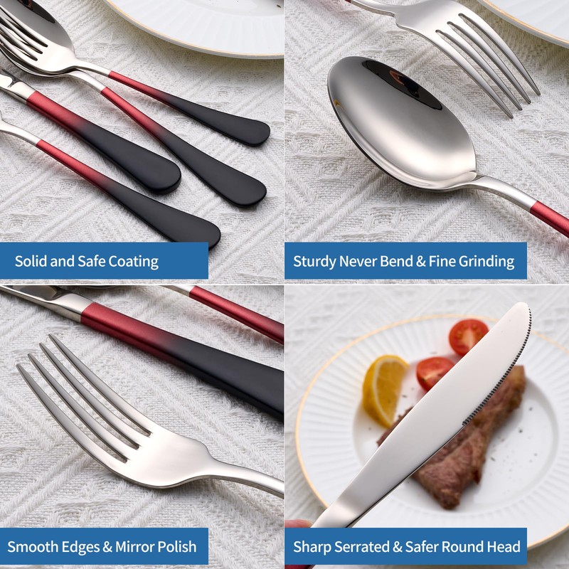 Moxinox 20-Piece Black Red Silverware Set, 18/0 Stainless Steel Colorful