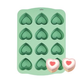 QELEG Silicone Mini Heart Shaped Muffin Pan- Nonstick Silicone Molds for Baking, 2.2 inch Heart Shaped Cupcake Pan for Brownies, Tartlets, Pudding and Egg Bites, Mint Green, 12-Cavity, heart