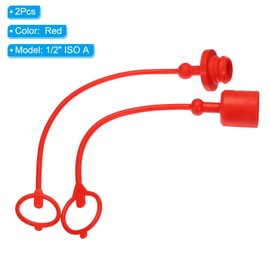 PATIKIL ISO-A 1/2 Hydraulic Coupler Male Dust Cap and Female Plug Cover, 2 Sets Hydraulic Quick Connect Coupling with Retention Ring Keeps Cap Connected to Hose, Red