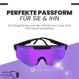 NeonVision - Premium Sports Glasses and Sunglasses Mirrored UV Protection 400 - Women & Men Outdoor Sports Glasses Ideal for Cycling, Running, Skiing, Hiking, Road Bike (Extra Stable, PurpleWave)