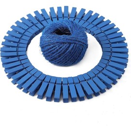 100 Pcs Yellow Mini Natural Wooden Clothespins and 82 Ft Jute Twine, Baby Clothes Pins, 1.38in Craft Photo Clips for Home School Arts Crafts Decor, DIY Decoration's, Arts and Crafts, Weddings - Colour: Blue-100pcs