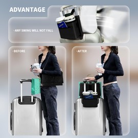 Vethers 3 in 1 Travel Luggage Cup Holder, Luggage Straps, Shoulder Bag for Suitcases add a Bag，Convenient Travel Carry-on Accessories for Hands-Free Convenience (Black)