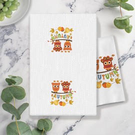 COWEB Fall Towels Kitchen,Owl Kitchen Towel,Fall Hand Towels,Fall Tea Towels,Fall Kitchen Decor,Fall Towels for Bathroom,Autumn Kitchen Towels,Owl Tea Towels for Kitchen-16X24 Inches