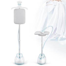 CGOLDENWALL 2-in-1 Standing Garment Steamer for Clothes with Flat & Hanging Iron Options, Powerful Wrinkle Remover, 1-Hour Continuous Steaming, Includes Garment Hanger, Ironing Board, and Gloves