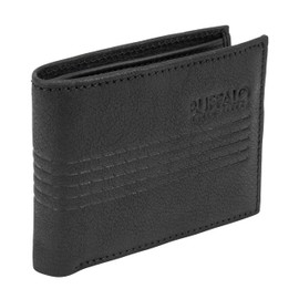 Buffalo David Bitton Ashton Slim Fold Genuine Leather Wallet for Men, Credit Card Holder with ID Window, 10 Card Slots, 6 Money Slots, Black