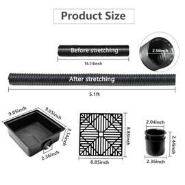Non-digging collection basin downpipe extension set, PVC gutters, drain connection set with grid drain lid, 23 x 23 cm collection basin with 155 cm extendable hose