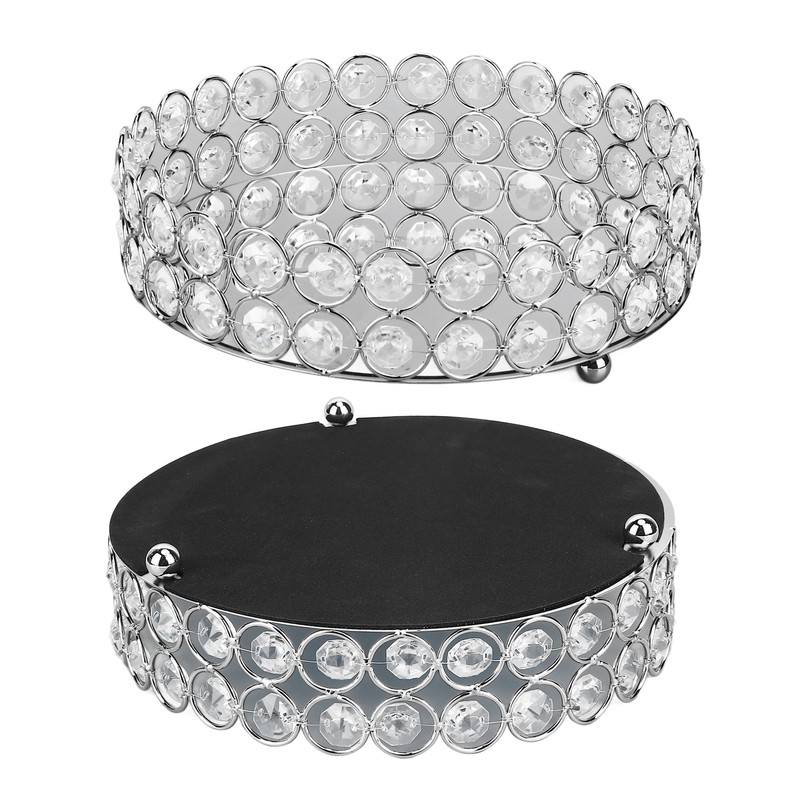 Crystal Cosmetic Makeup Tray 8in Round Display Tray Mirrored Metal