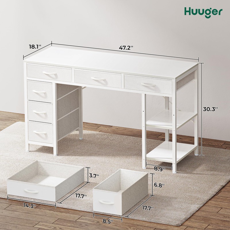 Huuger Computer Desk with 6 Drawers, Office Desk with Shelves,