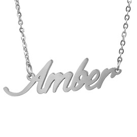 HUAN XUN Stainless Steel Tiny Nameplate Necklace, Amber