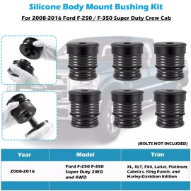 Sunluway Silicone Body Mount Bushing Kit for Ford F-250 F-350 Crew Cab Super Duty 08-16