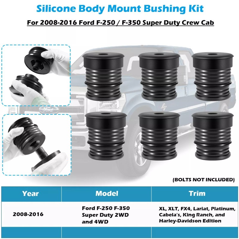 Sunluway Silicone Body Mount Bushing Kit for Ford F-250 F-350
