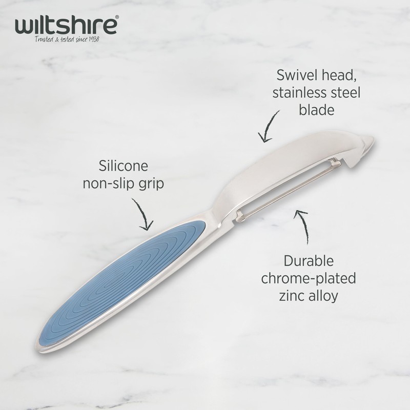 Wiltshire Colour Rush Swivel Peeler, Chrome Plated, Anti-Slip Comfortable Soft