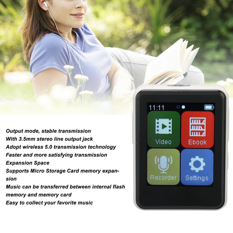 MP3 Player Bluetooth 5.0 Intelligent HD Noise Reduction FM Radio