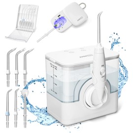 JUSDOO Professional Water Dental Flosser, Rechargeable and Cordless Teeth Cleaner, 950ML Large Oral Irrigator for Teeth, Gums and Braces, 16 Pressure Levels & Child Mode, with Nozzle Cleaning Case