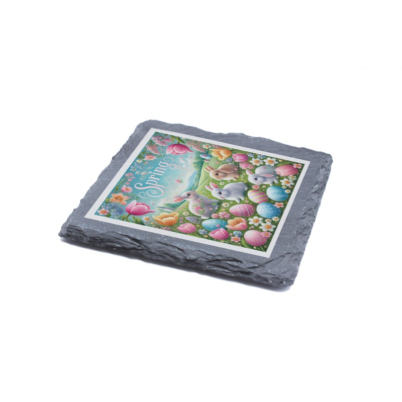 Spring Bunnies Slate Coaster – Festive Easter Decor with Adorable
