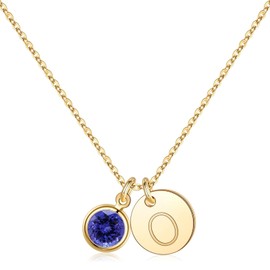 Hidepoo Initial Disc Necklaces for Women, Disc Initial O Necklace Tanzanite Birthstone Necklace 14K Gold Plated Disc Initial Birthstone Necklace for Women Gifts for Women