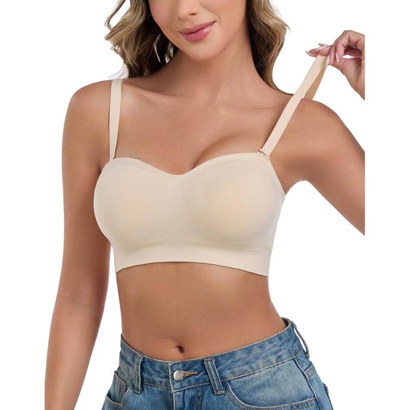 ANGOOL Women's Strapless Bra Without Underwire Push Up Bra Without